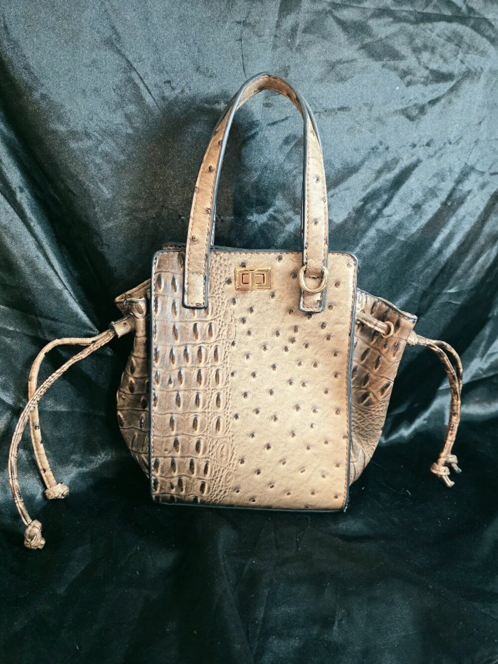 Cato Faux Ostrich Crocodile Mixed Texture Satchel Bag Brown